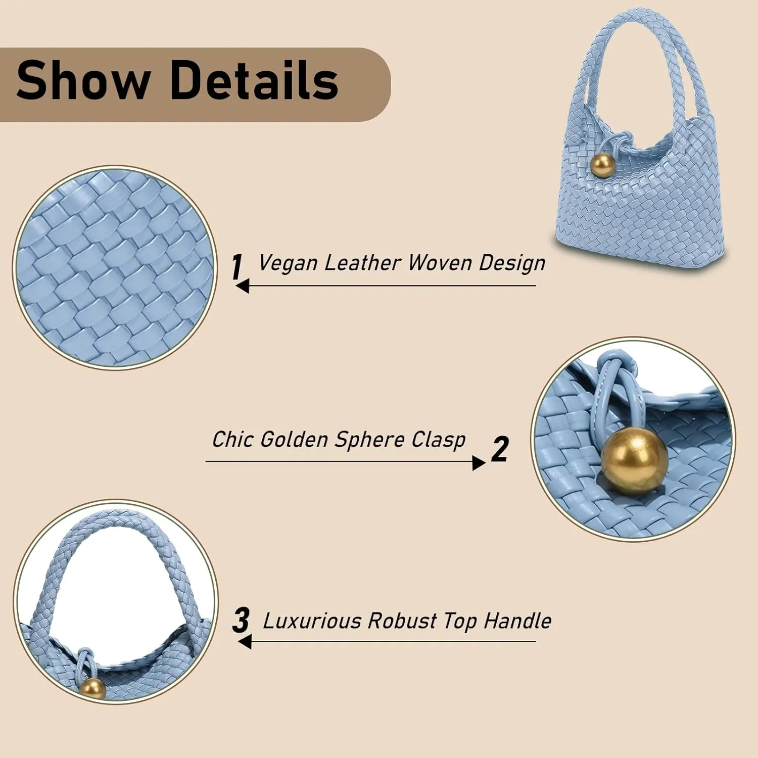 Small Woven Handbag Vegan Leather Top Luxurious Soft Shoulder Crossbody Bag Purse for Women