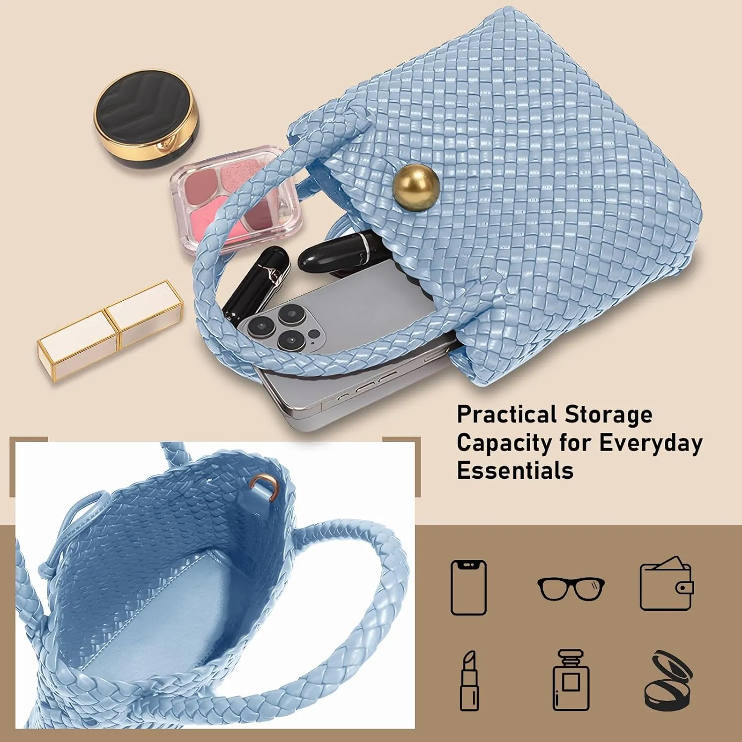Small Woven Handbag Vegan Leather Top Luxurious Soft Shoulder Crossbody Bag Purse for Women