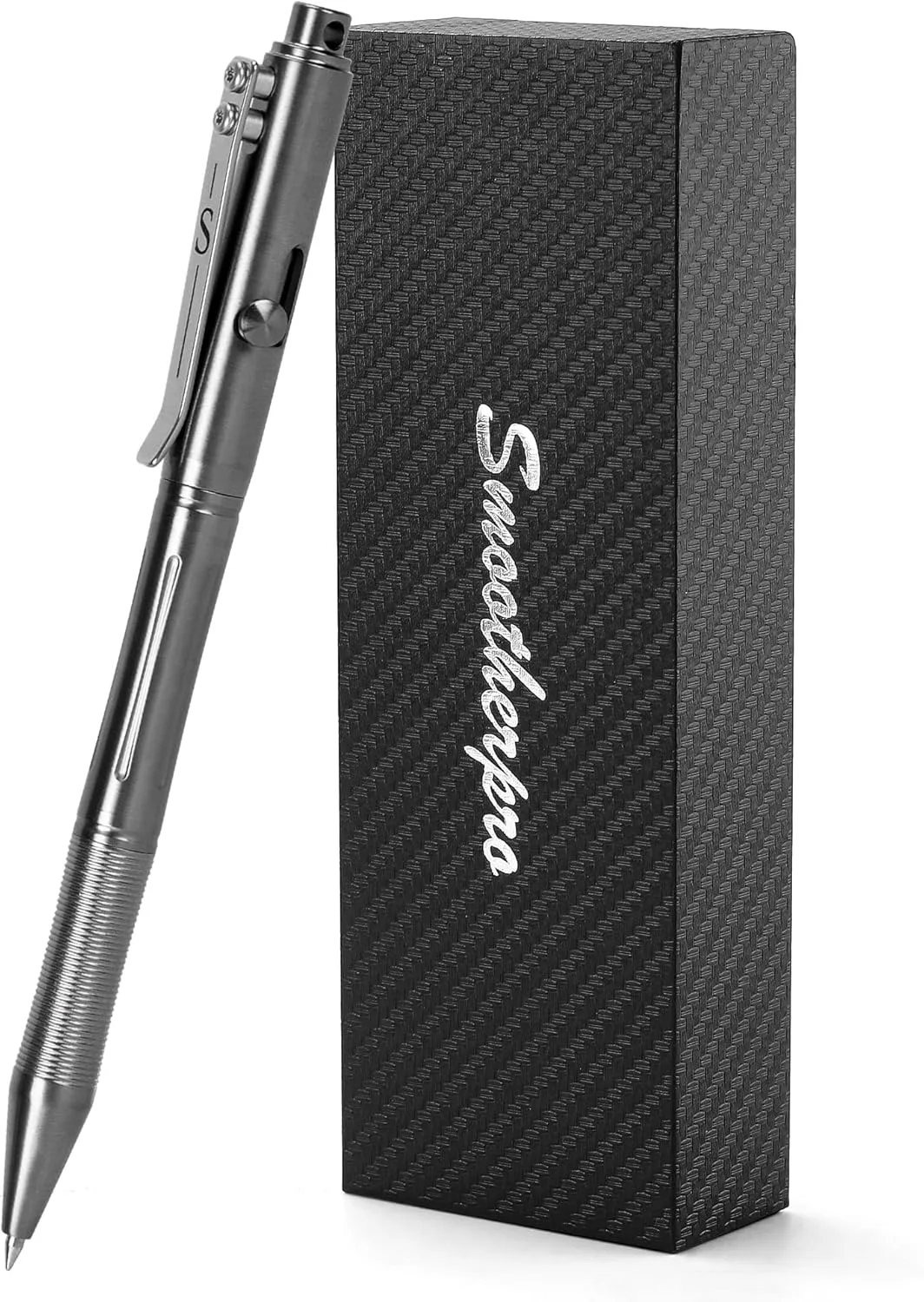SMOOTHERPRO Stainless Steel Bolt Action Pen Compatible with Pilot G2 Refill Pocket Clip Heavy Weight for Tremor Parkinson Arthritic Hands Color Gray(RG339)