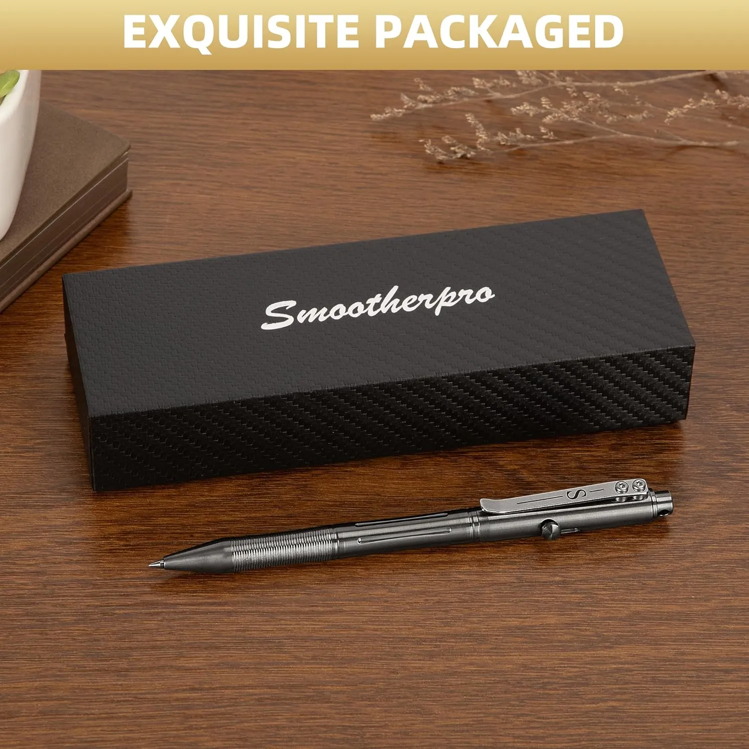 SMOOTHERPRO Stainless Steel Bolt Action Pen Compatible with Pilot G2 Refill Pocket Clip Heavy Weight for Tremor Parkinson Arthritic Hands Color Gray(RG339)