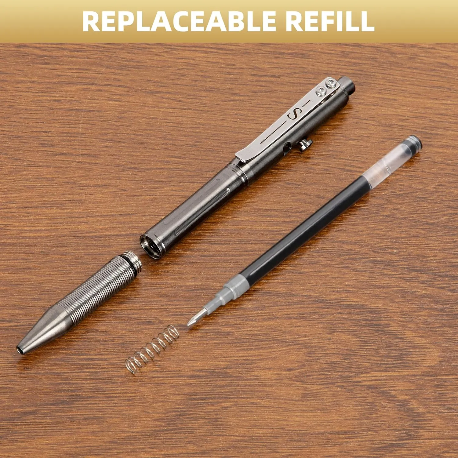 SMOOTHERPRO Stainless Steel Bolt Action Pen Compatible with Pilot G2 Refill Pocket Clip Heavy Weight for Tremor Parkinson Arthritic Hands Color Gray(RG339)