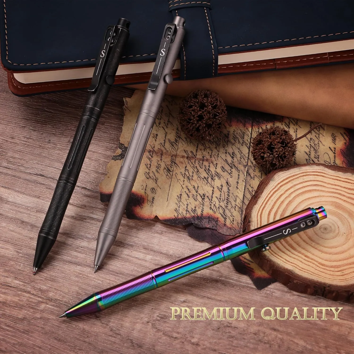 SMOOTHERPRO Titanium Bolt Action Pen Compatible with Pilot G2 Refill Stainless Steel Pocket Clip for EDC Signature Business Writing Journaling Stone Wash Black(RG341)