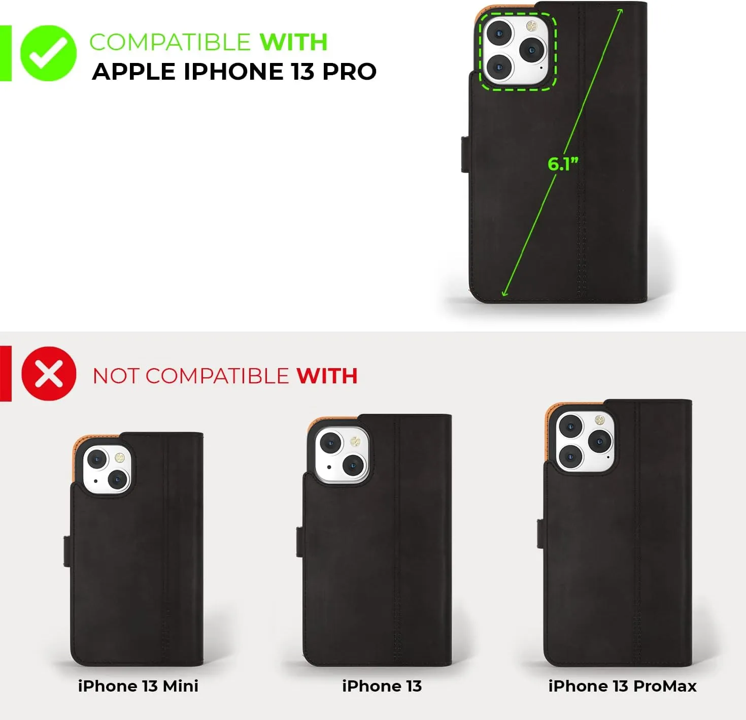 Snakehive iPhone 13 Pro Leather Case | Genuine Leather Wallet Phone Case with Card Holder | Flip Folio Case/Cover with Stand | Compatible with iPhone 13 Pro | (Black)