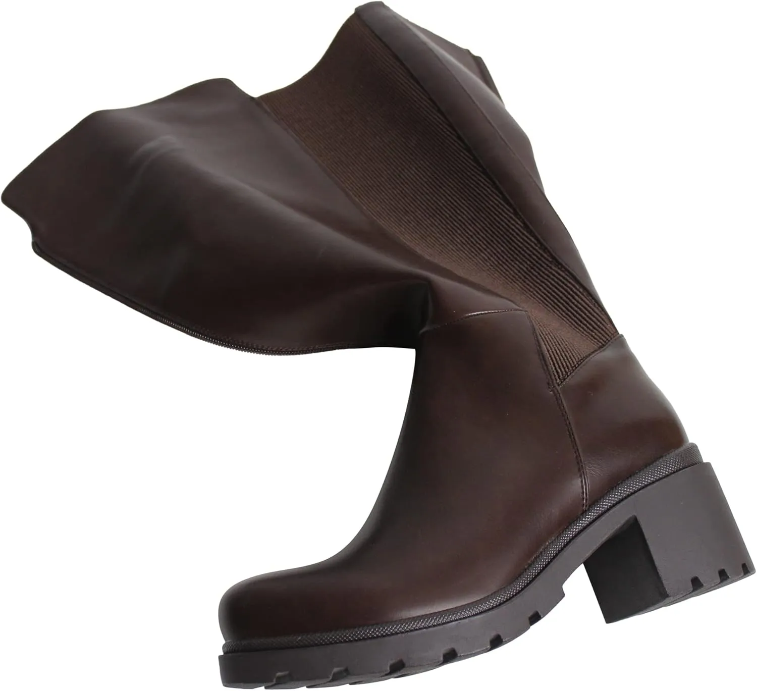 SOBEYO Women's Boots Knee High Chunky Heels Elastics Side Zipper Closure