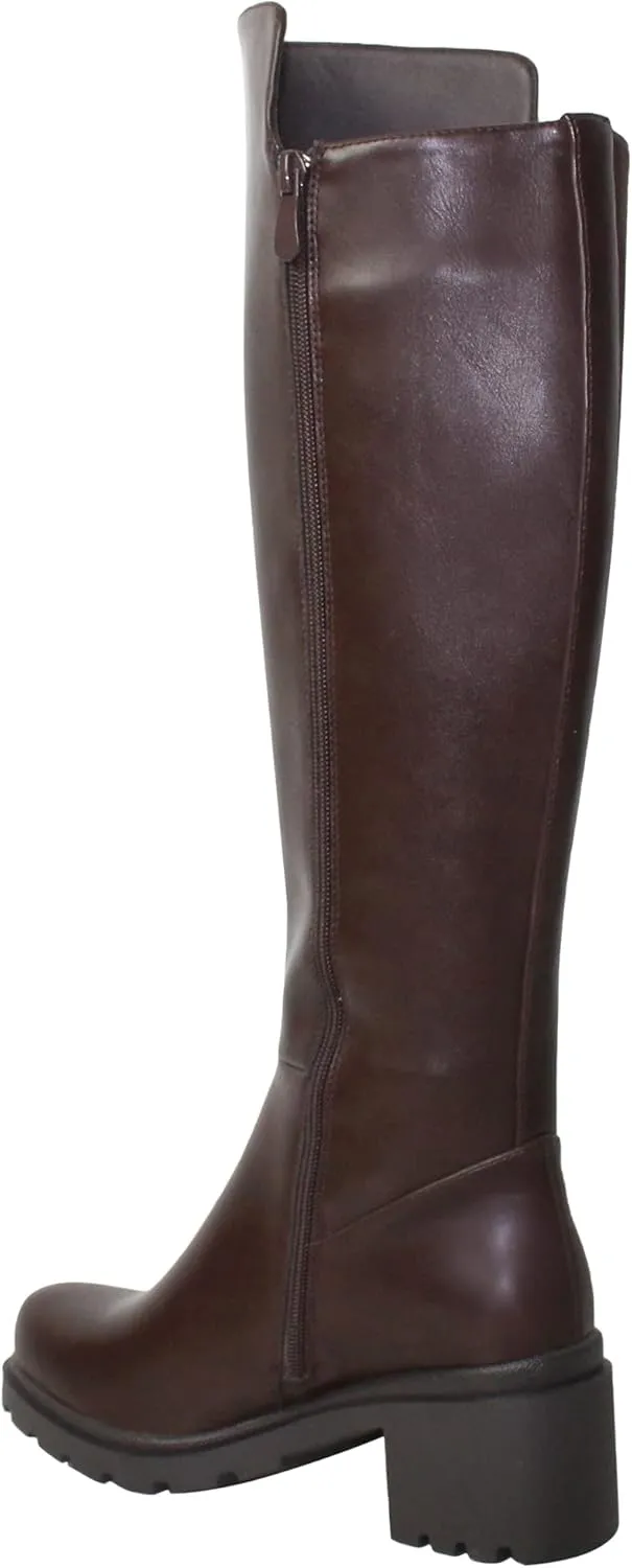 SOBEYO Women's Boots Knee High Chunky Heels Elastics Side Zipper Closure