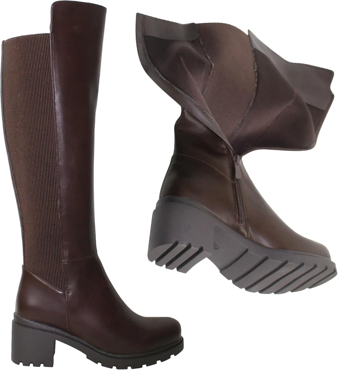 SOBEYO Women's Boots Knee High Chunky Heels Elastics Side Zipper Closure
