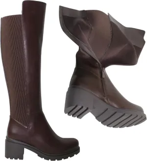 SOBEYO Women's Boots Knee High Chunky Heels Elastics Side Zipper Closure