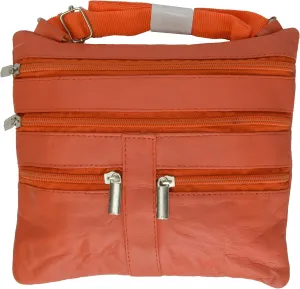 Soft Leather Cross Body Bag Purse Shoulder Bag 5 Pocket Organizer Micro HandbagTravel Wallet 7 colors (Orange)