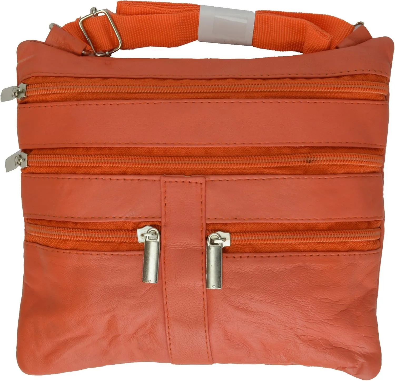 Soft Leather Cross Body Bag Purse Shoulder Bag 5 Pocket Organizer Micro HandbagTravel Wallet 7 colors (Orange)