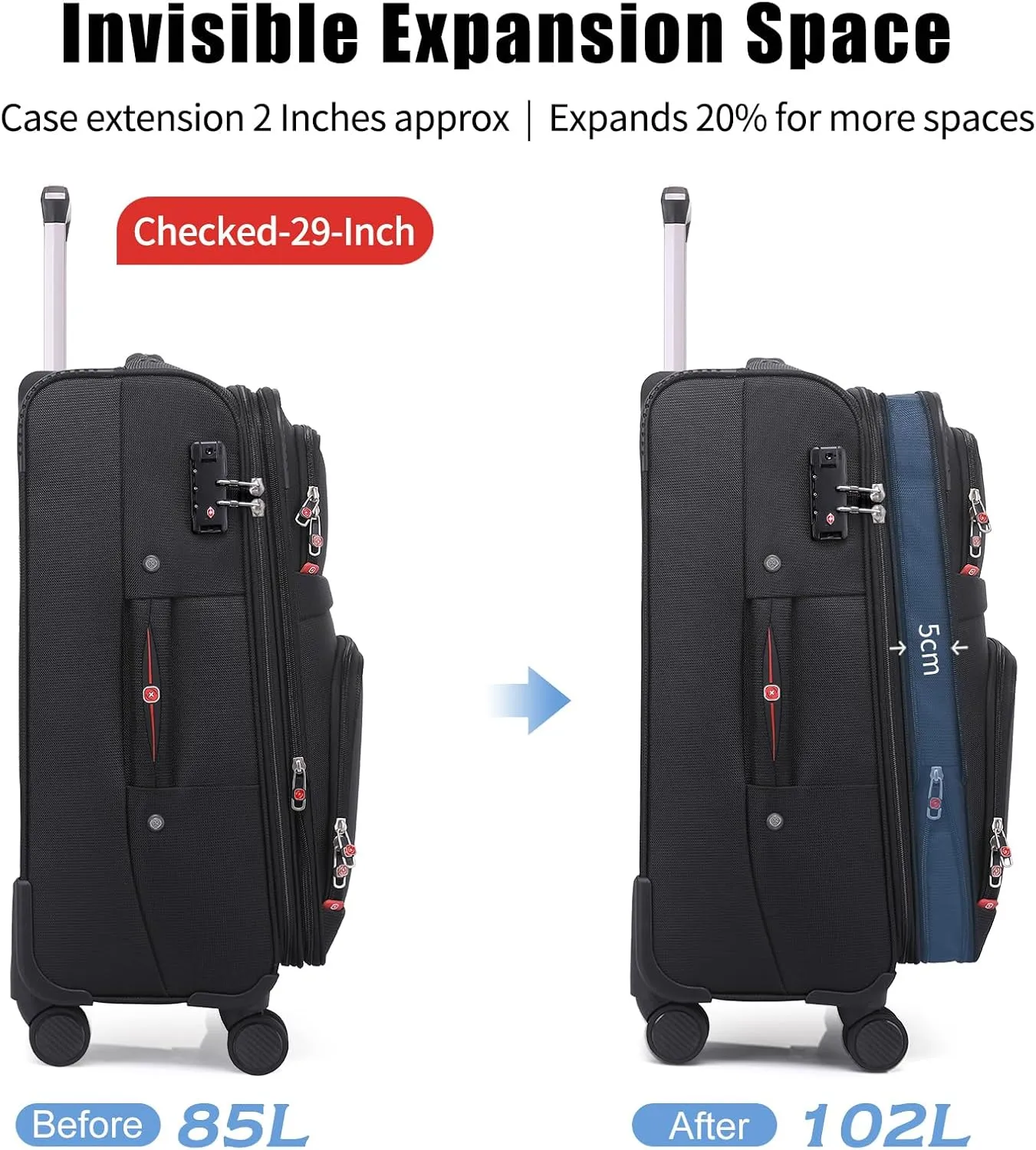 Softside Expandable Luggage with 4 Spinner Wheels, Durable Checked-Luggage Suicase (Gray, 29-Inch)