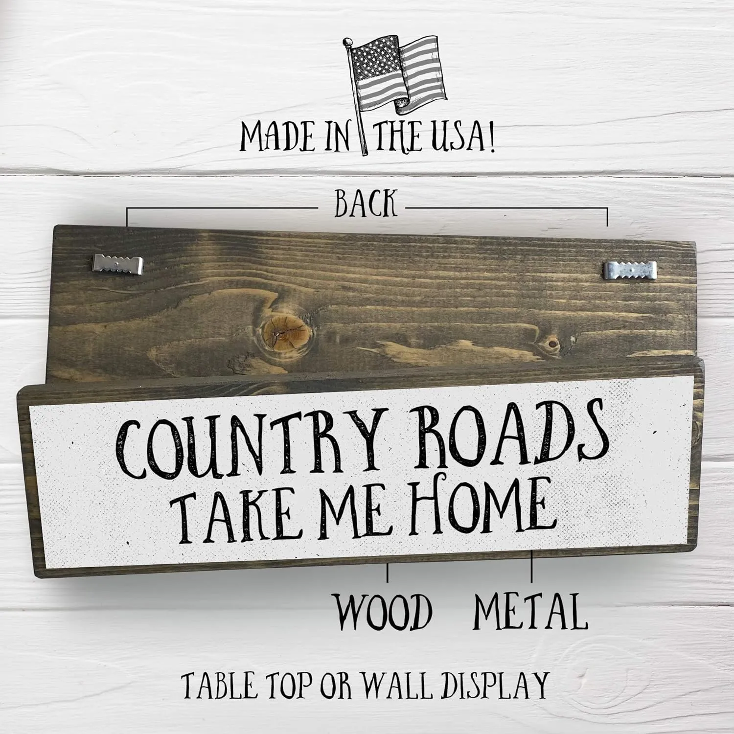 Southern Wood Signs (Medium - Wood And Metal, Country Roads Take Me Home)