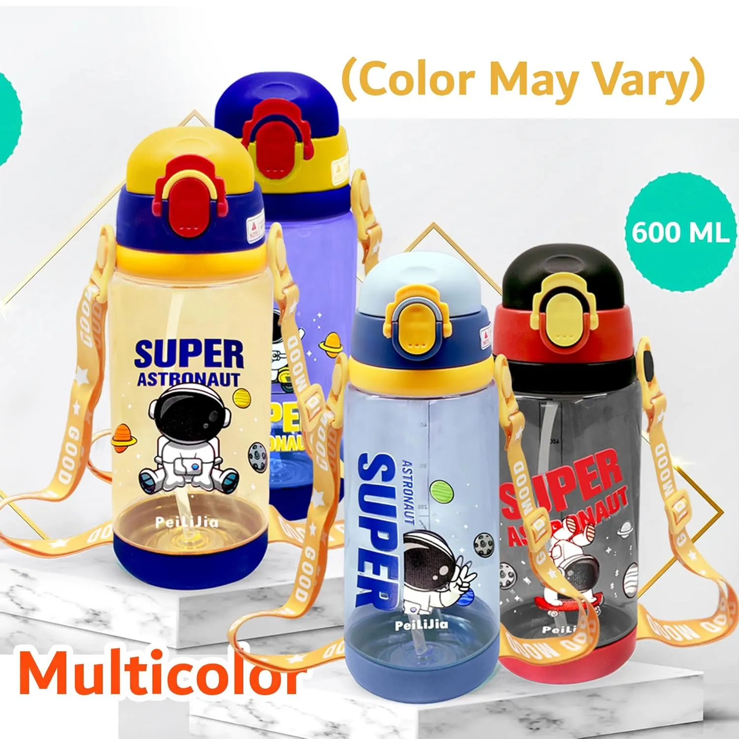 Space Theme Plastic Water Bottle for Kids - Anti-Leak