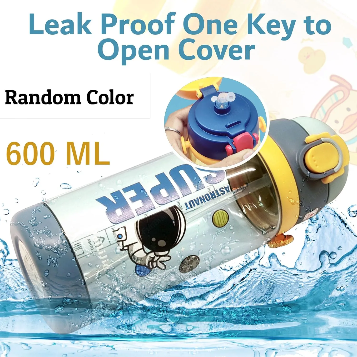 Space Theme Plastic Water Bottle for Kids - Anti-Leak