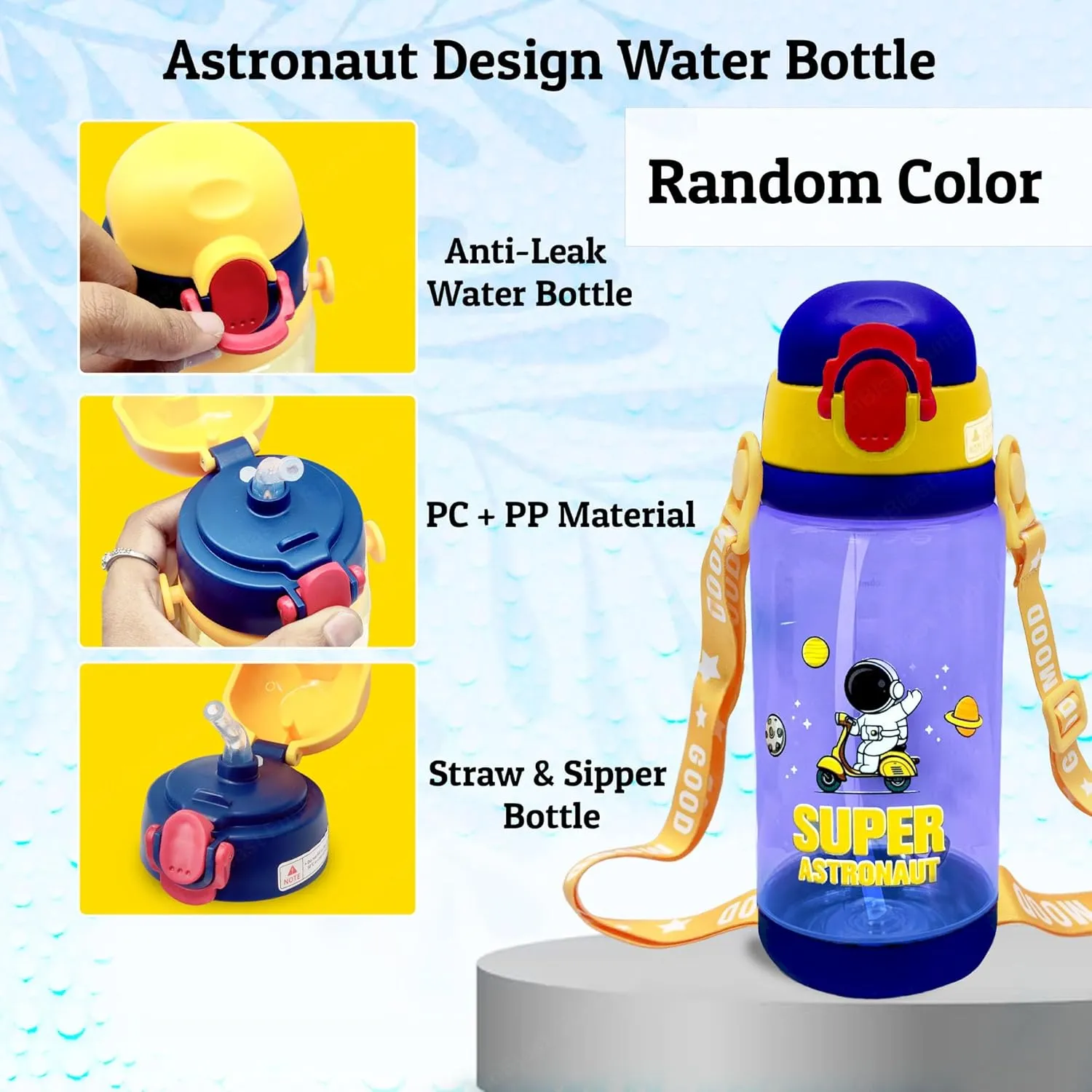 Space Theme Plastic Water Bottle for Kids - Anti-Leak