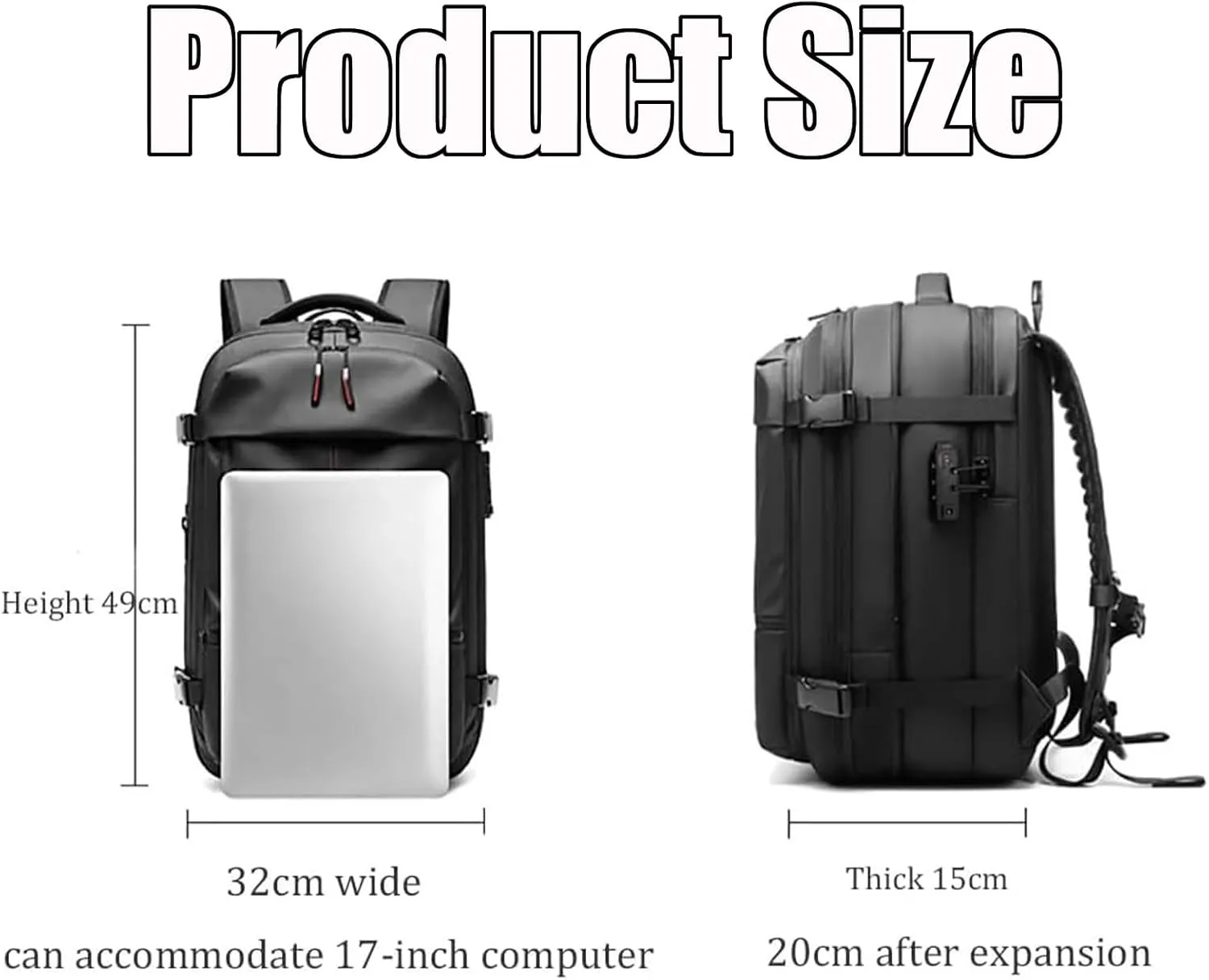 Spacevac Pro Backpack, Space Vac Pro Backpack, Spacevacpro Extra Large Vacuum Compression Travel Laptop luggage Bag/Carry-On (Classic, Black, with Pump)