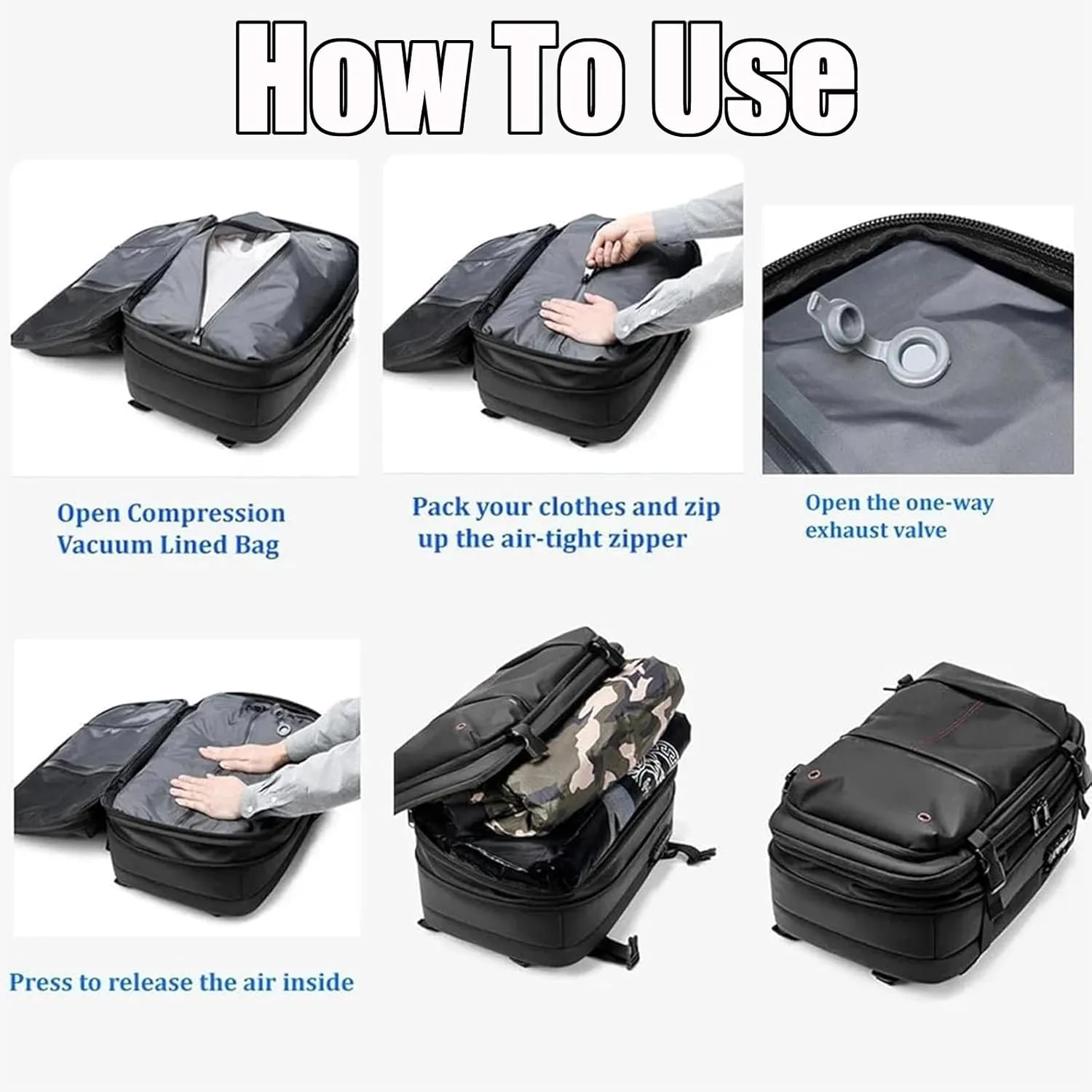 Spacevac Pro Backpack, Space Vac Pro Backpack, Spacevacpro Extra Large Vacuum Compression Travel Laptop luggage Bag/Carry-On (Classic, Black, with Pump)