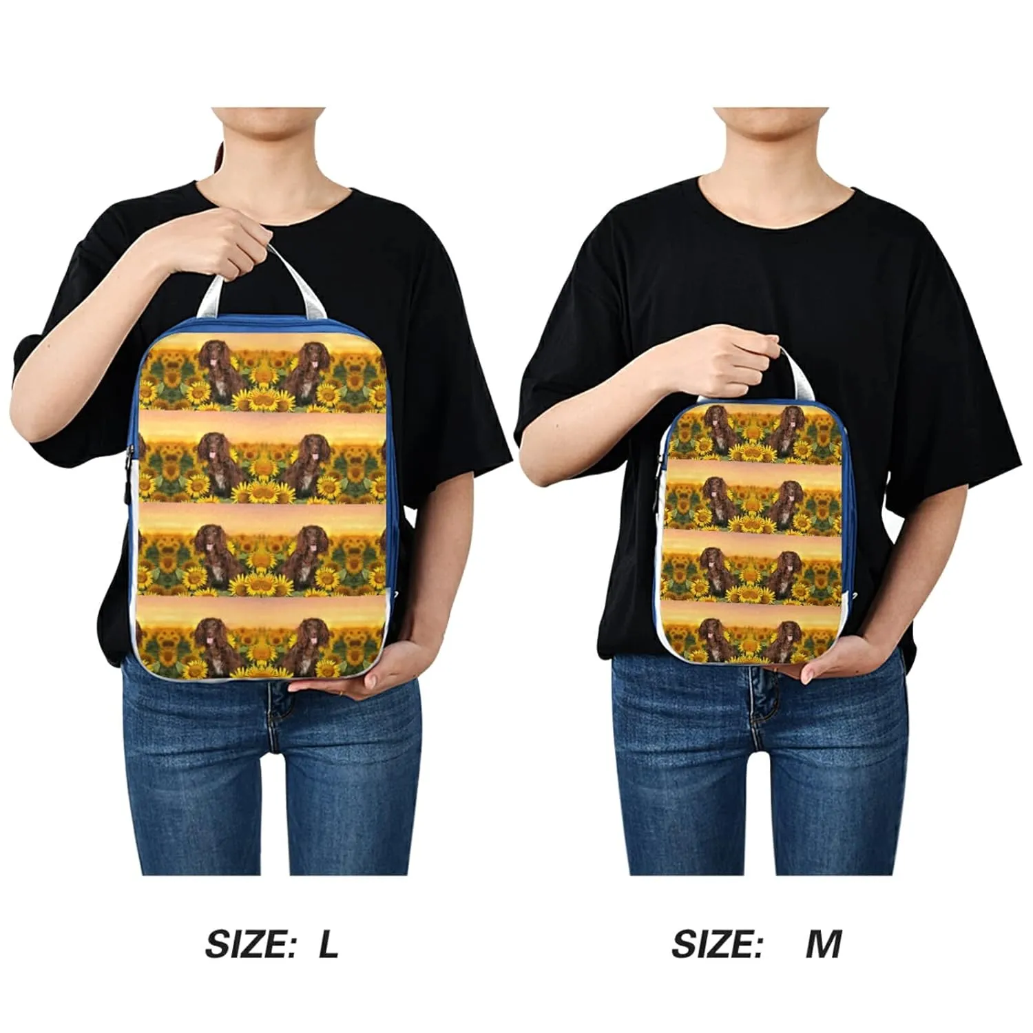 Spaniel at Yellow Sunflowers Field against Sundown Sunset Light 3 Piece set Cubes Expandable Adjustable Luggage Packing Bags, Ultralight Organizer Accessories Travel Suitcase Compressible Bags