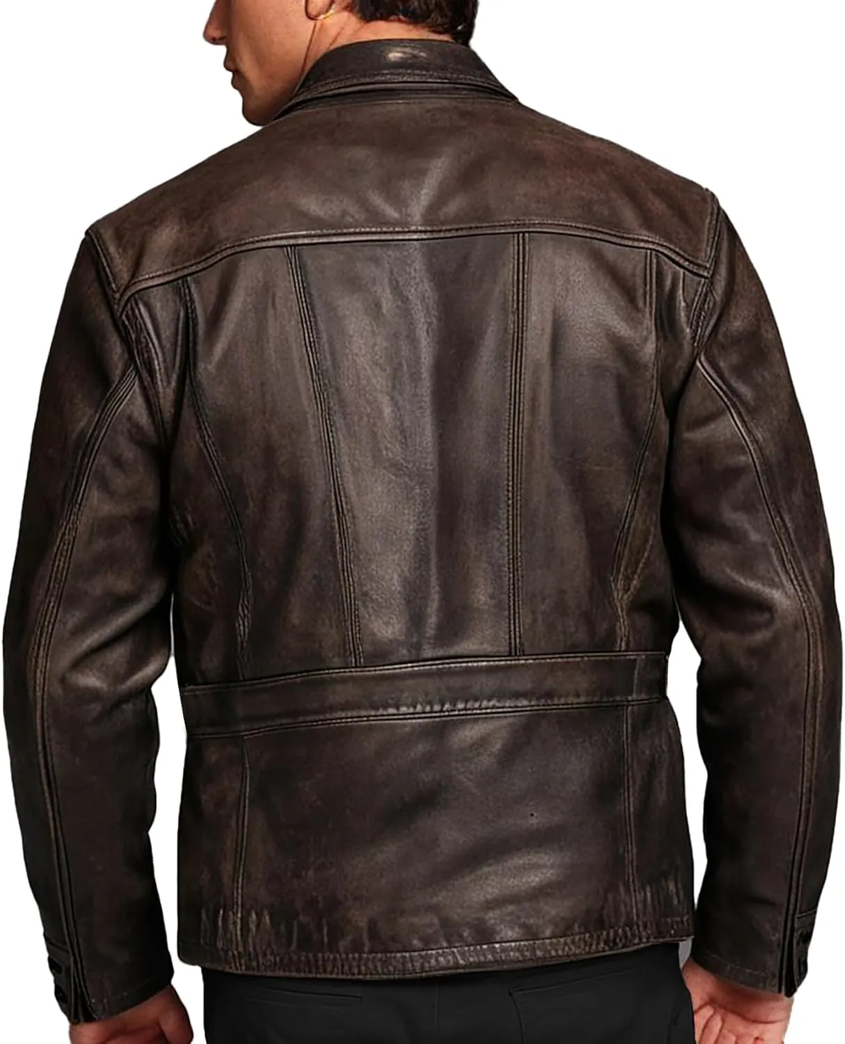 SpazeUp Men's Lambskin Leather Jacket - Distressed Brown Leather Motorcycle Jacket Men