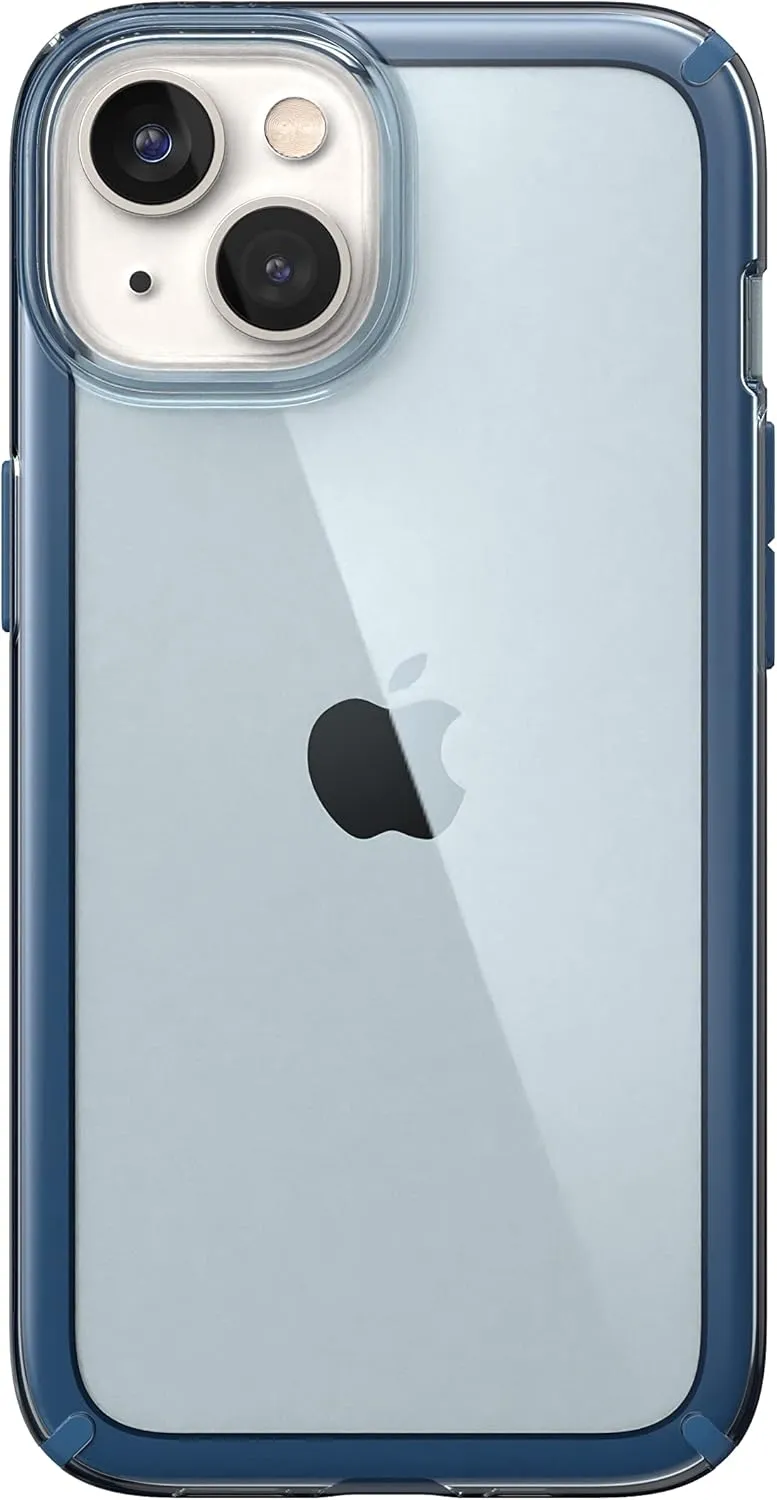 Speck Clear iPhone Case - Drop Protection, Scratch Resistant & Anti-Yellowing Dual Layer Case for iPhone 14 & 13 - 6.1 inch Model - Glass Navy/Winter Navy GemShell
