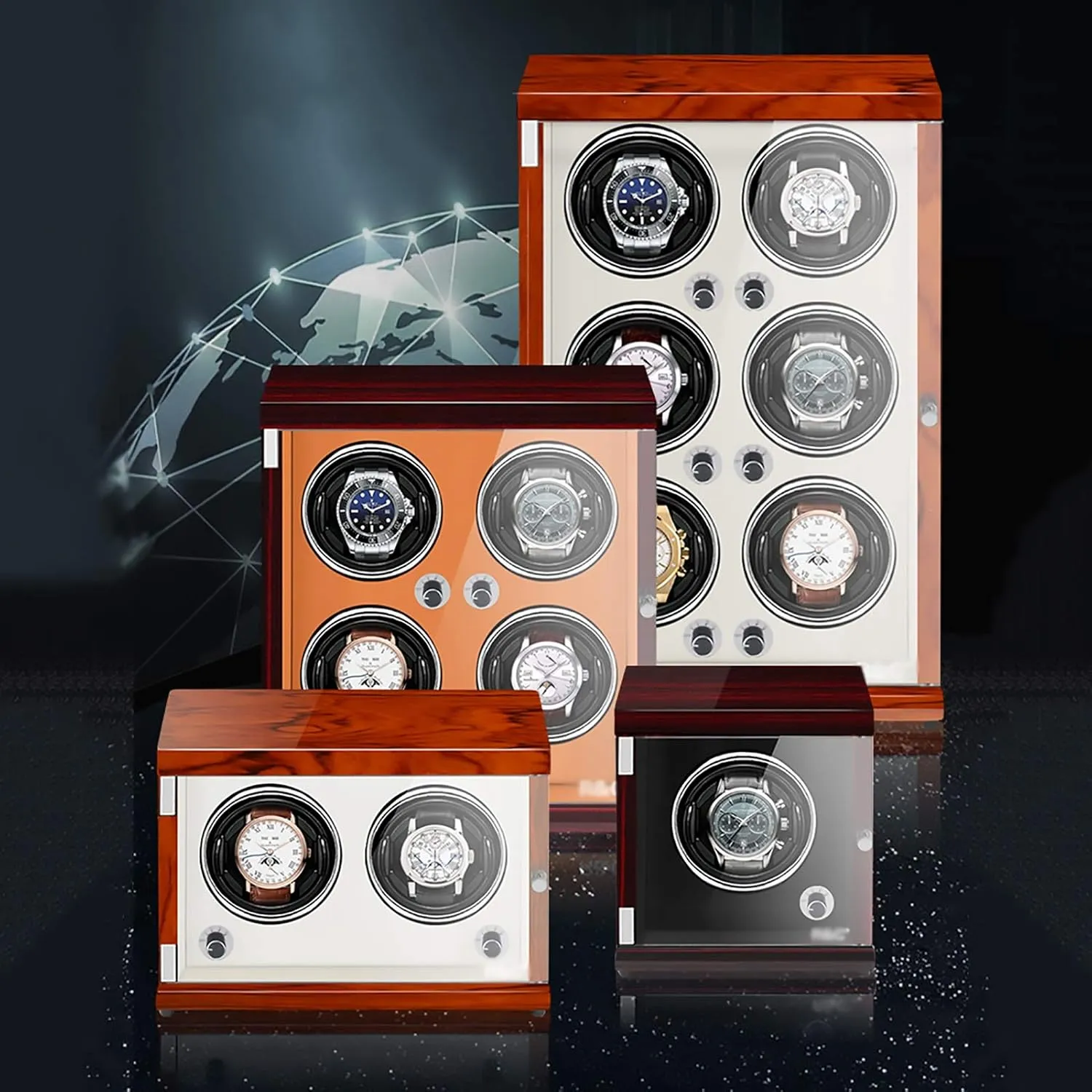 Spinner winding box Watch Winders - Plug-in/Battery Style Vertical Watch Shaker Automatic Mechanical Watch Winding Box Quiet Watch Storage Case with Light-sensitive LED Light Quiet and well operated