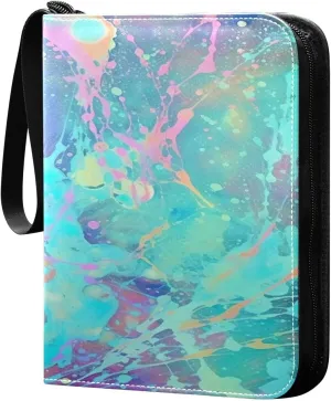 Splatter Painting Collectible Trading Card Albums,4-Pocket Card Binder with 50 Removable Sleeves with Zipper Game Card Collection Binder Album Holder