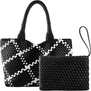 SporGenius Woven Tote Bag for Women, Large Summer Beach Bags with Top Handle Handbag, Vegan Leather Totes Purse