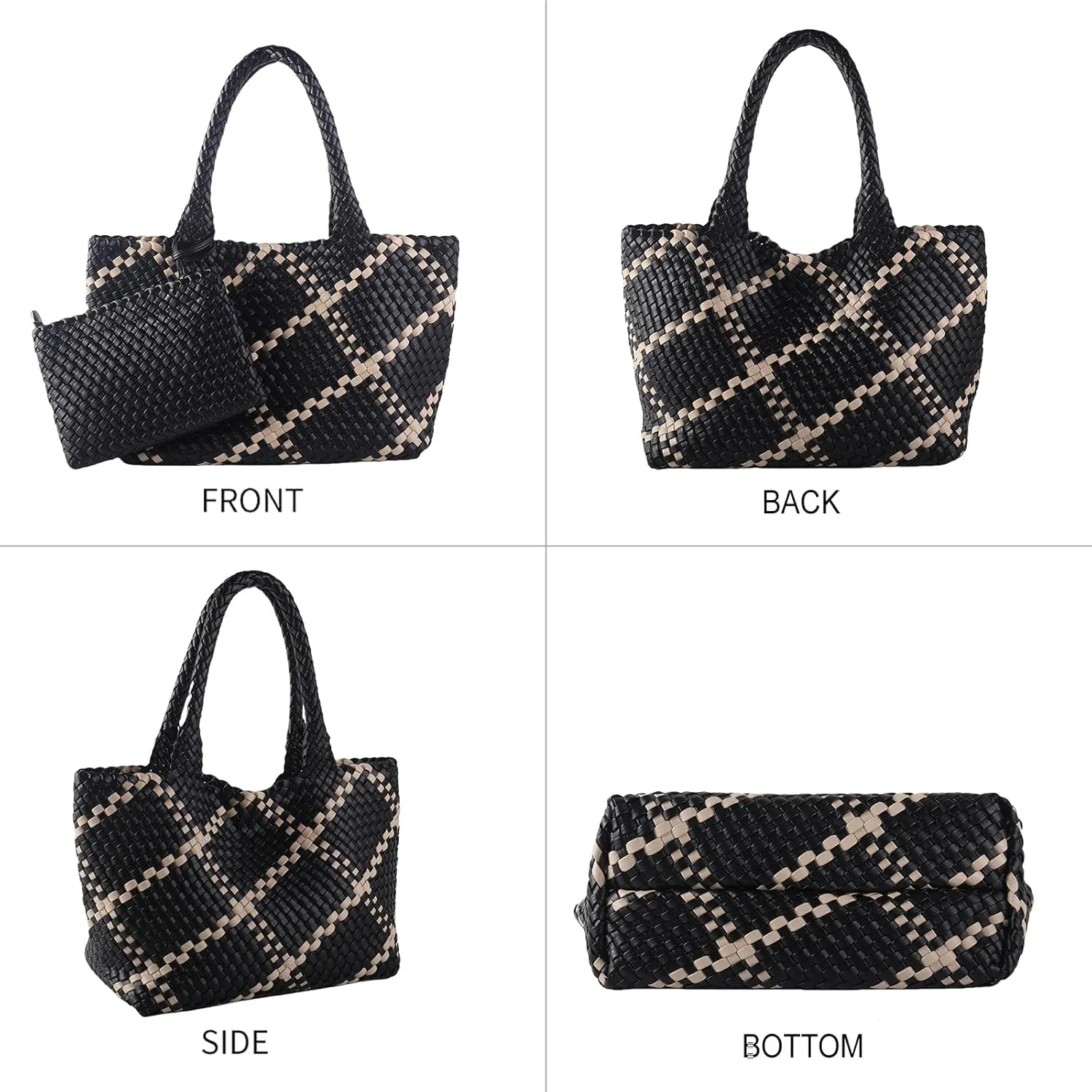 SporGenius Woven Tote Bag for Women, Vegan Leather Beach Bags with Small Purse, Large Travel Top Handle Handbags