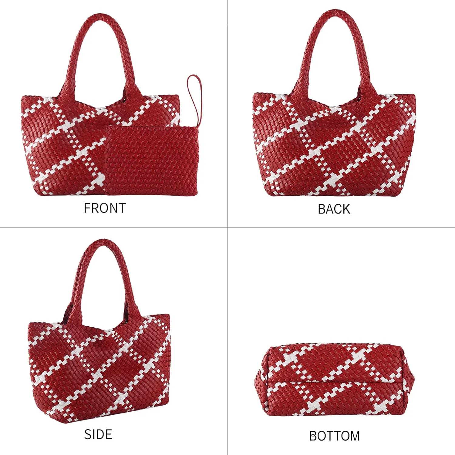 SporGenius Woven Tote Bag for Women, Vegan Leather Beach Bags with Small Purse, Large Travel Top Handle Handbags