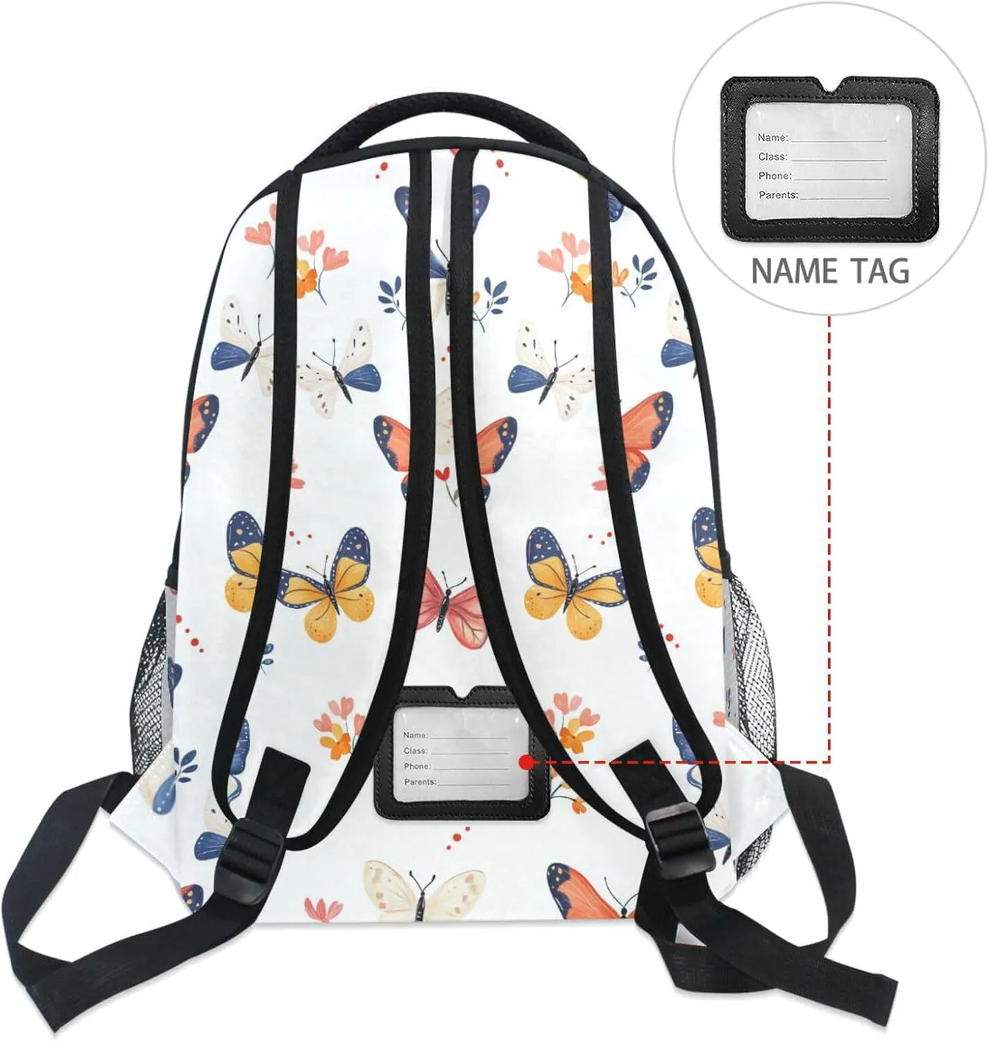 Sport Backpack for Men and Women Waterproof School Book Bag with Chest Strap for College Work Cartoon Cute Butterflies White