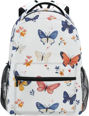 Sport Backpack for Men and Women Waterproof School Book Bag with Chest Strap for College Work Cartoon Cute Butterflies White