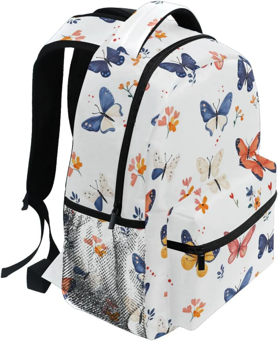 Sport Backpack for Men and Women Waterproof School Book Bag with Chest Strap for College Work Cartoon Cute Butterflies White