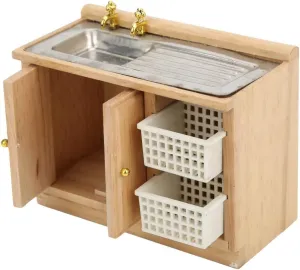 Srliya 1:12 Scale Realistic/Brown Miniature Furniture Dollhouse Kitchen Dish Washing Table with Baskets