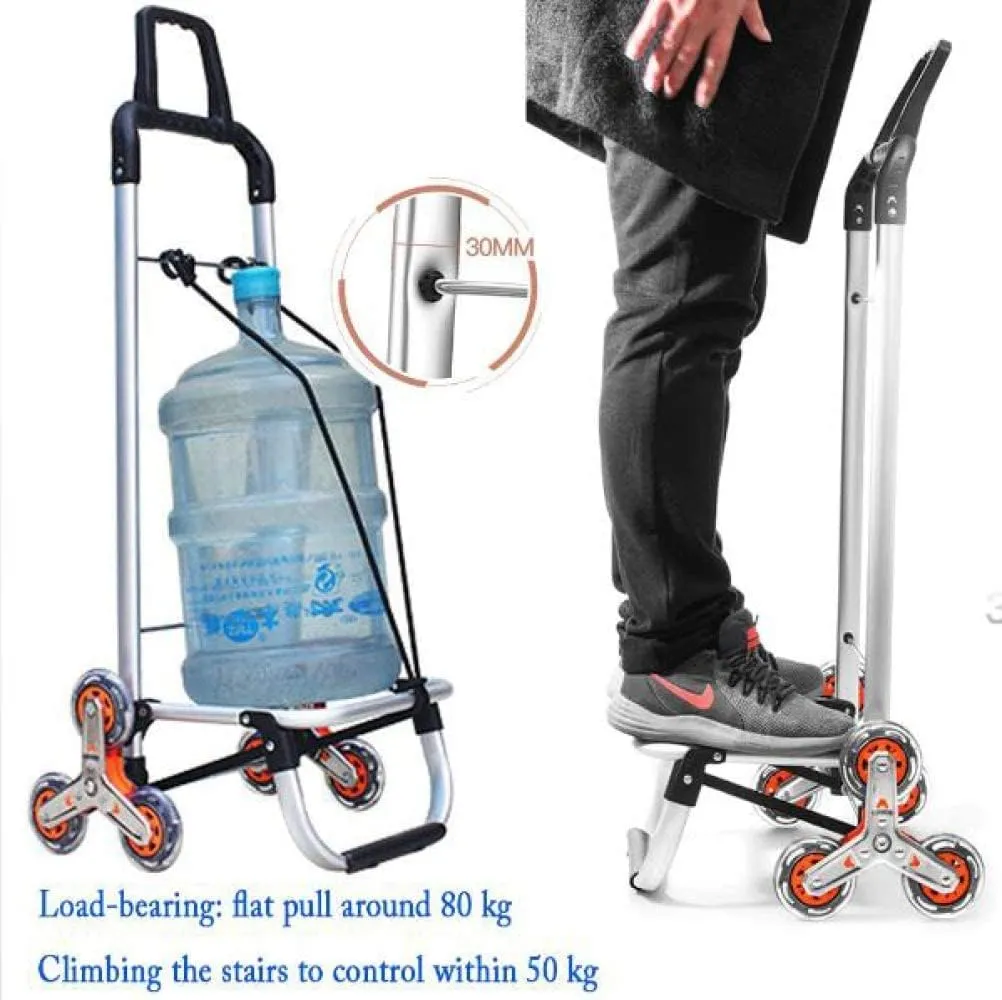 Stair Climbing Shopping Trolley On 6 Wheels & Crystal Wheels Folding Shopping Cart with Lid and Zip Pocket,40l Ca pacity Waterproof,Light