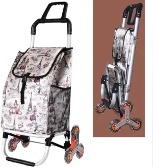Stair Climbing Shopping Trolley On 6 Wheels & Crystal Wheels Folding Shopping Cart with Lid and Zip Pocket,40l Ca pacity Waterproof,Light