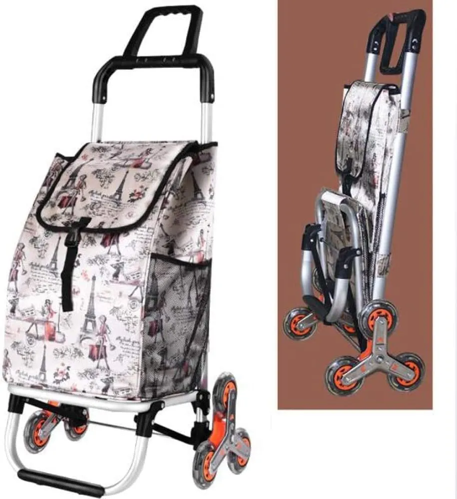 Stair Climbing Shopping Trolley On 6 Wheels & Crystal Wheels Folding Shopping Cart with Lid and Zip Pocket,40l Ca pacity Waterproof,Light