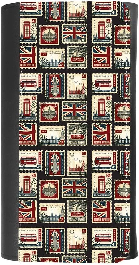 (Stamps with Union Jack, Parliament, Big Ben London) women's Patterned Leather Buckle Trifold Wallet Bag Pouch Holster With Credit Card Holder insurance for smartphones