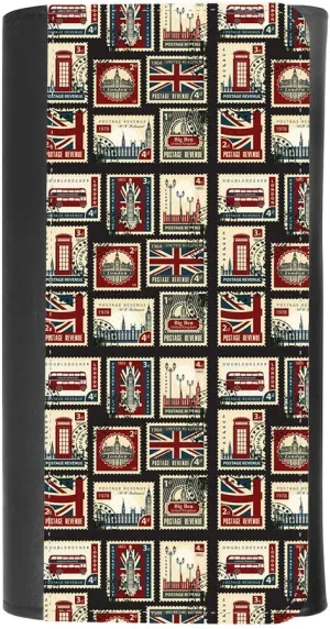 (Stamps with Union Jack, Parliament, Big Ben London) women's Patterned Leather Buckle Trifold Wallet Bag Pouch Holster With Credit Card Holder insurance for smartphones