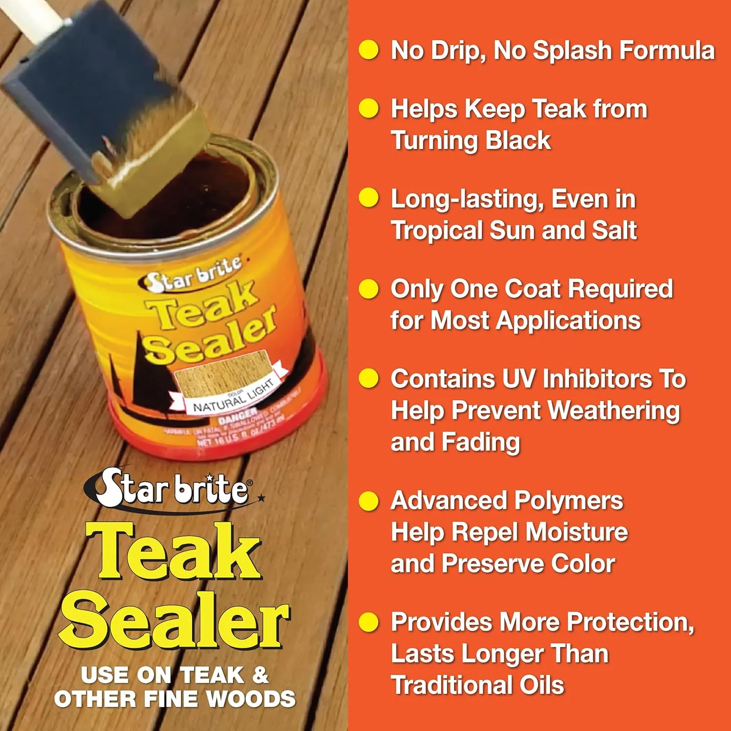 STAR BRITE Teak Sealer - No Drip, No Splash Formula - One-Coat, Durable Protection for All Fine Woods - Perfect for Outdoor Furniture & Marine Use - Natural Light 32 OZ (087932)