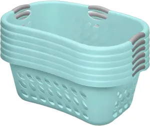 Sterilite 6 Pack Plastic Laundry Baskets, 1.25 Bushels Clothes Hamper with Contour Rim and Handles, Ultra HipHold, Mindful Mint