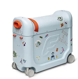 Stokke JetKids BedBox, Blue Sky - Ride-On Suitcase for Kids 2-7 Years Old (up to 77 lbs) - Transforms Into Bed - Includes Mattress, Decorative Stickers & Adjustable Carrying Strap