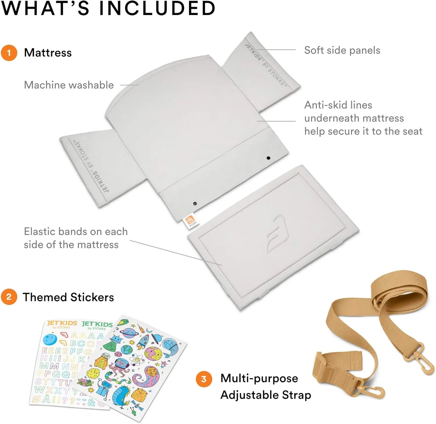 Stokke JetKids BedBox, Full Moon - Ride-On Suitcase for Kids 2-7 Years Old (up to 77 lbs) - Transforms Into Bed - Includes Mattress, Decorative Stickers & Adjustable Carrying Strap