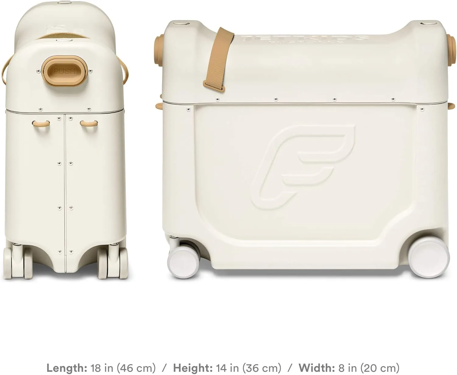 Stokke JetKids BedBox, Full Moon - Ride-On Suitcase for Kids 2-7 Years Old (up to 77 lbs) - Transforms Into Bed - Includes Mattress, Decorative Stickers & Adjustable Carrying Strap