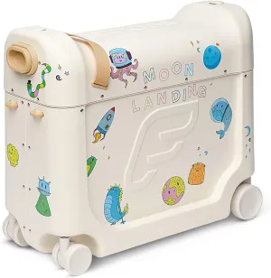 Stokke JetKids BedBox, Full Moon - Ride-On Suitcase for Kids 2-7 Years Old (up to 77 lbs) - Transforms Into Bed - Includes Mattress, Decorative Stickers & Adjustable Carrying Strap