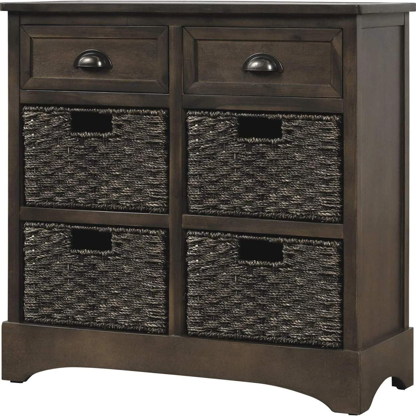 Storage Cabinet with 2 Drawers and 4 Rattan Baskets