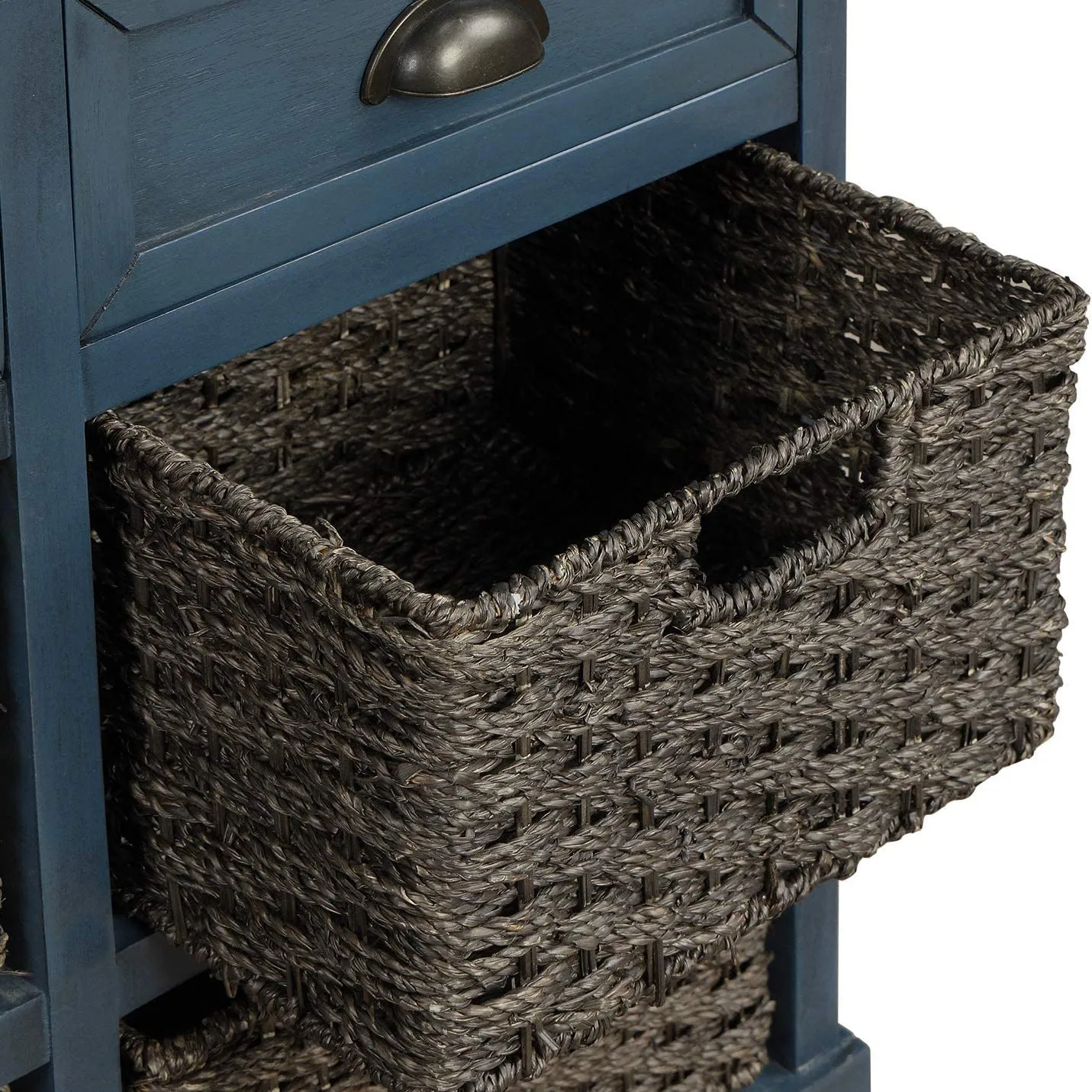 Storage Cabinet with 2 Drawers and 4 Rattan Baskets
