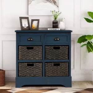 Storage Cabinet with 2 Drawers and 4 Rattan Baskets