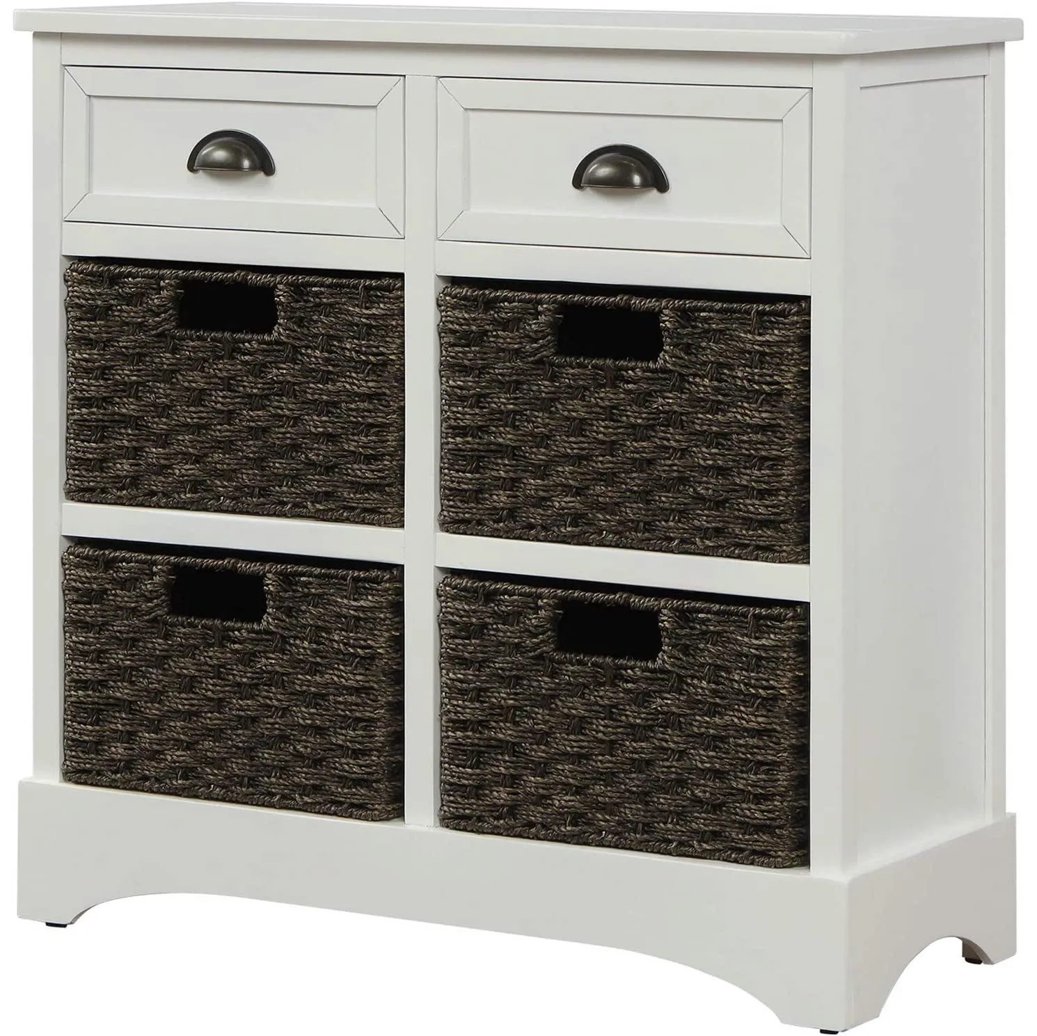 Storage Cabinet with 2 Drawers and 4 Rattan Baskets