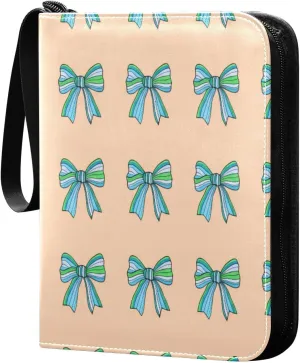 Striped Colorful Bows Card Binder 4-Pocket, 400 Pockets PU Waterproof Zippered Collector Card Album with 50 Removable Sleeves for Trading, Game Cards
