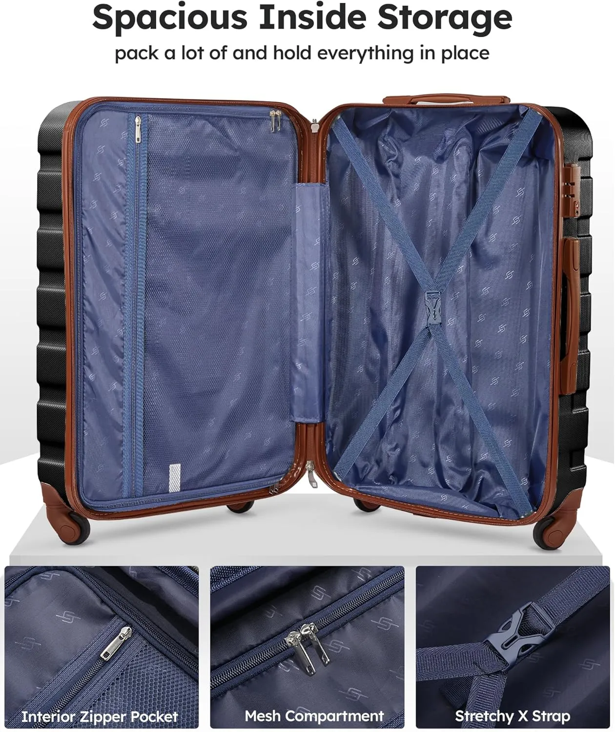 Suitour Luggage 3 Piece Set 22x14x9 Airline Approved, 20 inch Carry-on Hardshell with TSA Lock Spinner Wheels Travel Suitcase Sets
