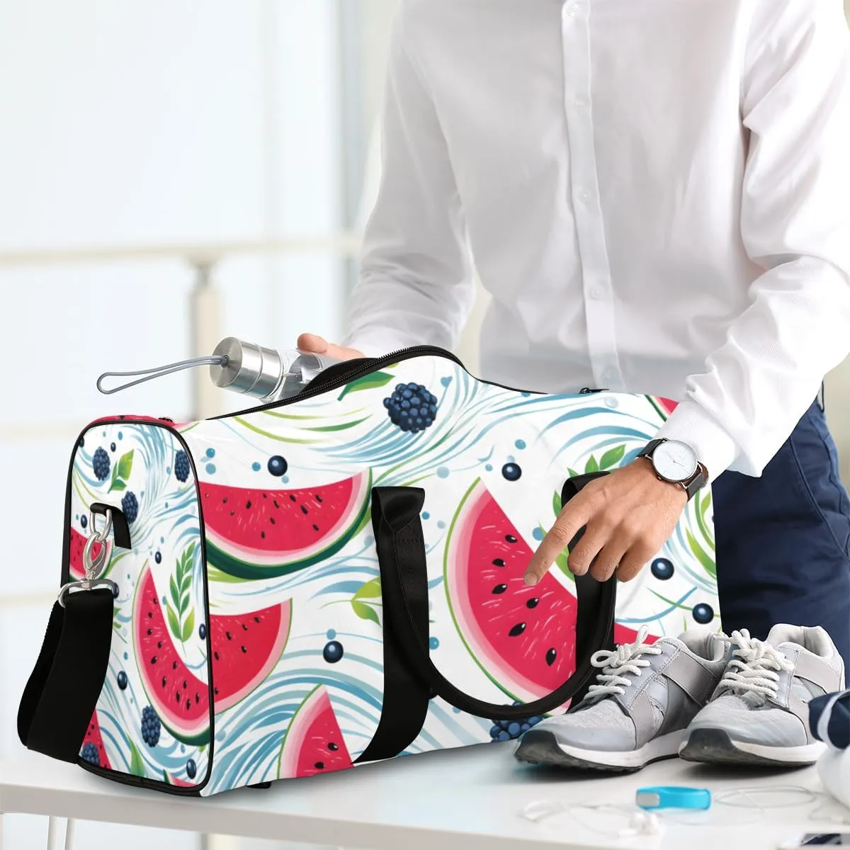 Summer Watermelon Travel Duffle Bag for Women Men Gym Duffel Foldable Bag Waterproof Weekender Fruits Duffle Tote